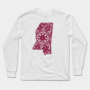 Maroon Mississippi State Gift Mandala Yoga MS Art Long Sleeve T-Shirt